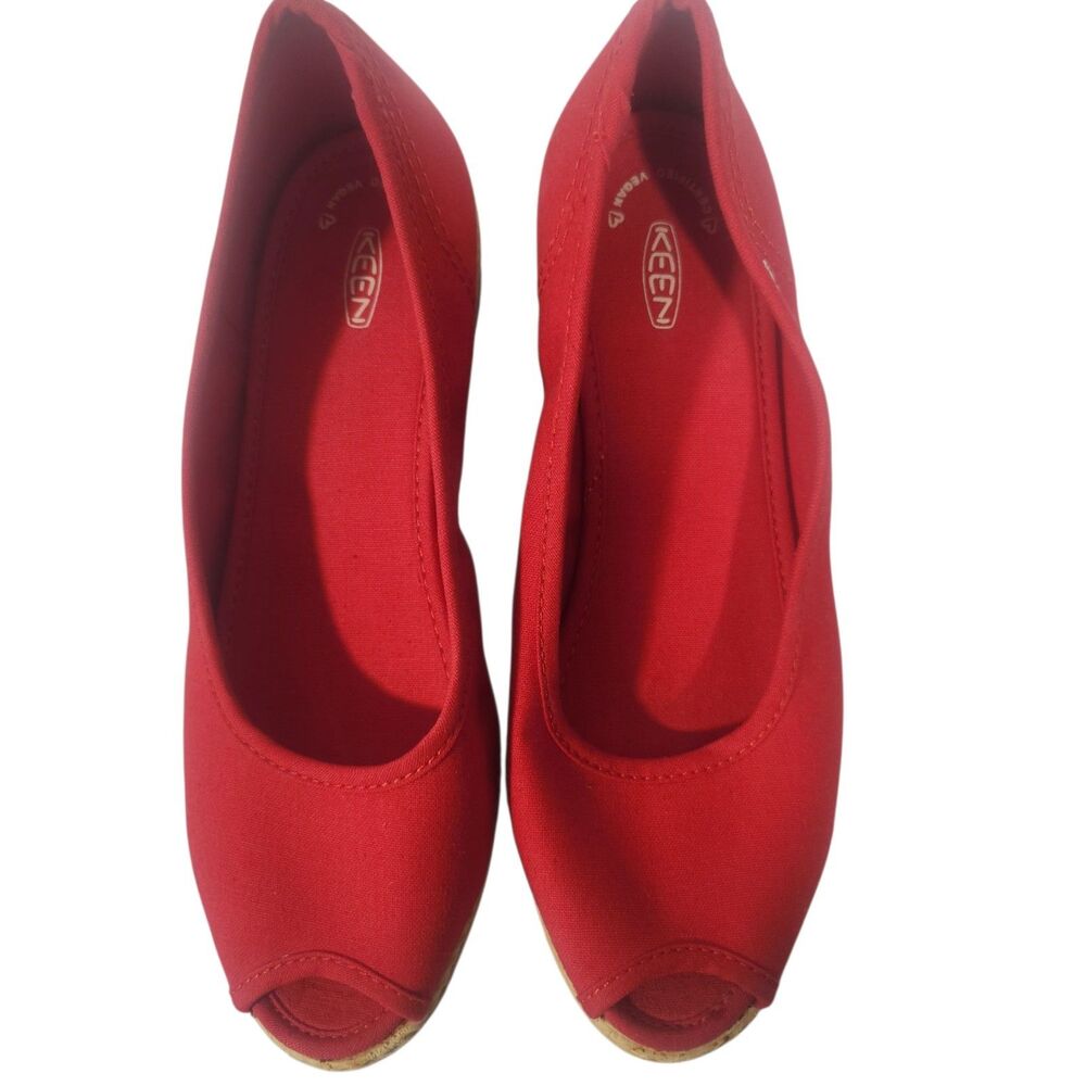 KEEN Womens Red Hot  Cortona Wedge Jute Pumps Size 7 M Slip On Casual Dress